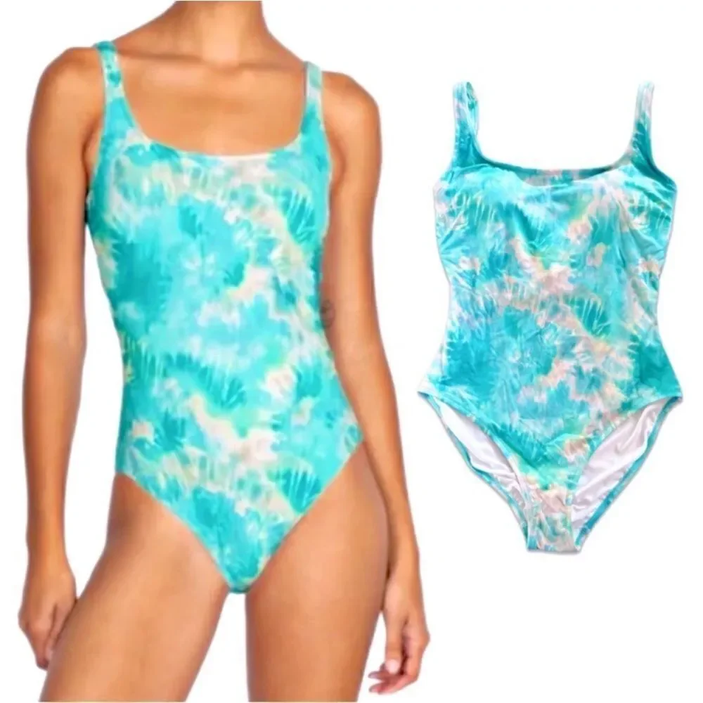 NWT Johnny Was Calme Aqua Keys Turquoise Tie Dye One Piece Tank Swimsuit $158